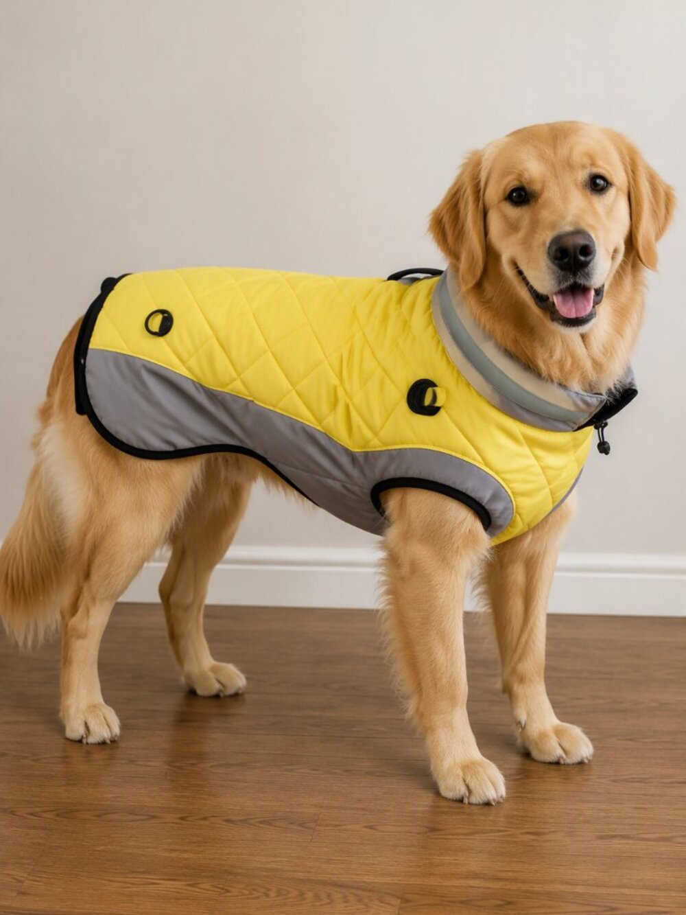Yellow and Gray Quilted Dog Jacket
